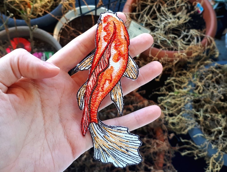 Patchs thermocollants Poisson Koi japonais Grand patch thermocollant Application Japon Asie Anime B (12,8 x 5,4 cm)