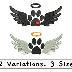 Embroidery file set paw with angel wings heart dog mom cat mom embroidery design angel cat angel dog Dog Mom, Cat Mom, Pet