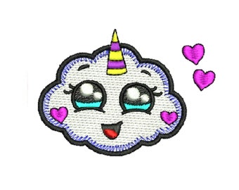 Stickdatei Einhorn Wolke Magie Patch Embroidery Design Kawaii Süß