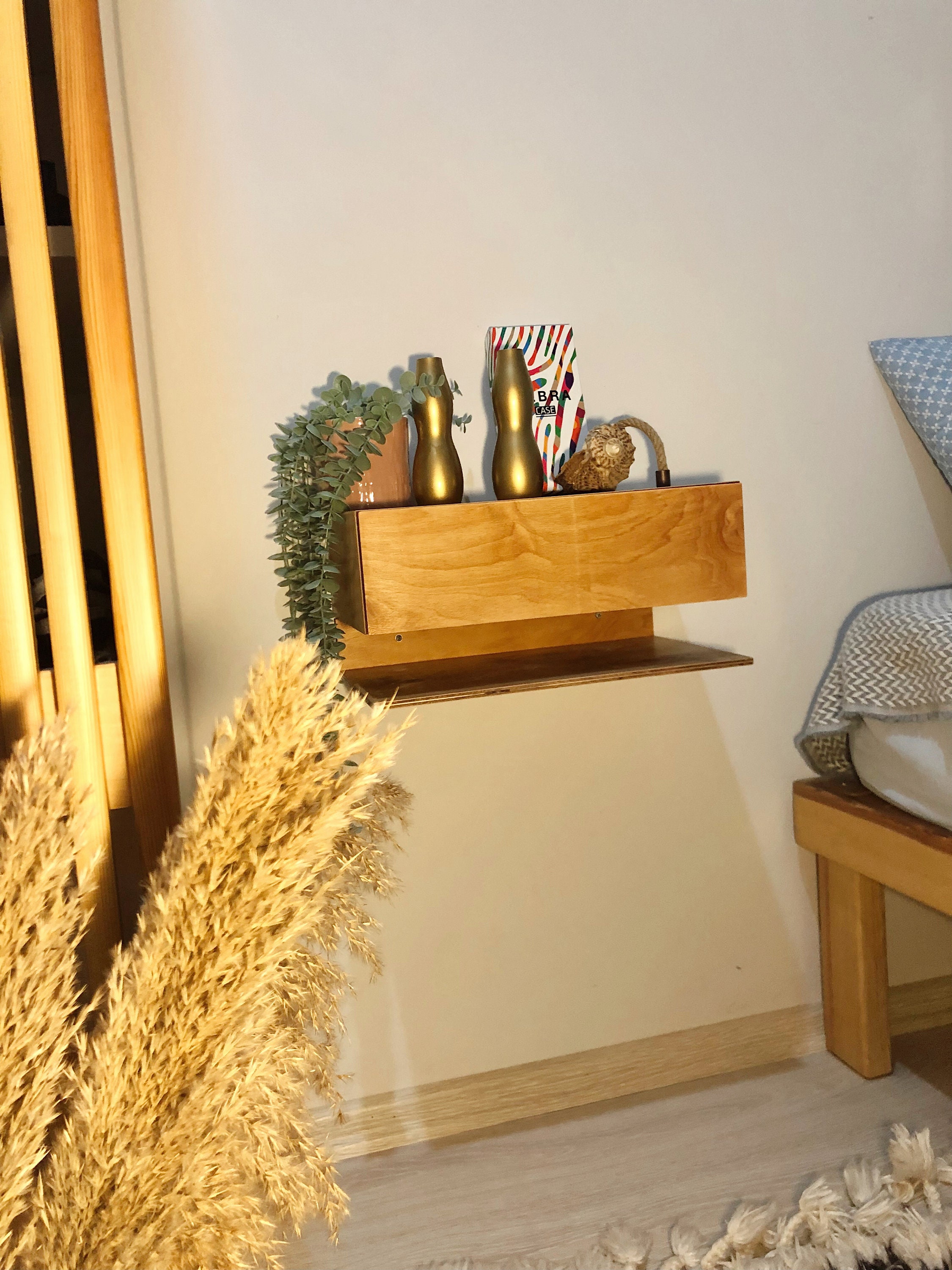 Wooden Hidden Floating Wall Mounted Nightstand Shelf With Etsy