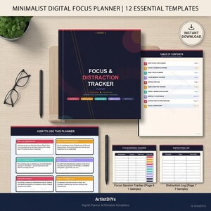 Focus Distraction Tracker Planner – Productivity & Time Management Journal