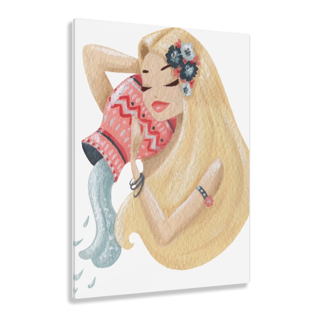 Aquarius Zodiac Girls Illustration Acrylic Print, Vertical Etsy