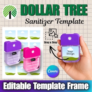 Dollar Tree Spray Hand Sanitizer Label Template Frame| Editable Canva Frame