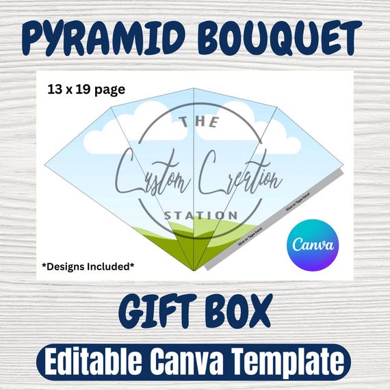 Pyramid Bouquet Gift Box Editable Canva Template, 13x19 Page Designs Included