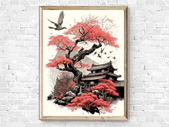 アート・デザイン・音楽 Japanese Animation: From Painted Scrol Japanese Landscape Wall Art | Retro Japanese Watercolor Art