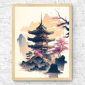 Vintage Japanese Landscape Wall Art | Traditional Japanese Watercolor Art | Japan Art | Japan Landscape Wall Art | Digital Download