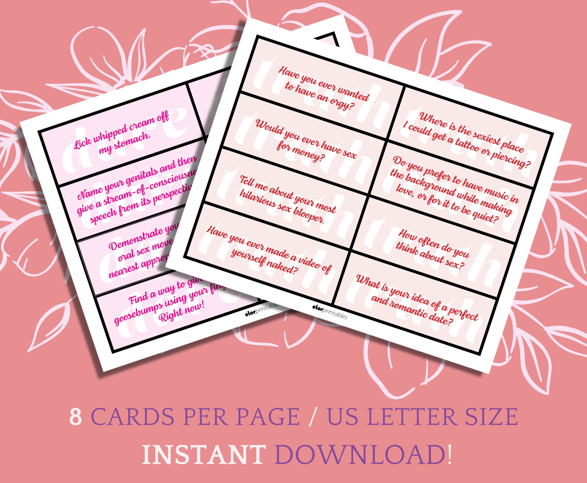 Naughty Truth or Dare Cards for Couples, 248 Printable Game Cards ...