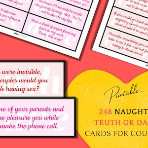 Naughty Truth or Dare Cards for Couples, 248 Printable Game Cards, Kinky Gift for Him or Her | Sexy Gift for Valentines and Anniversary