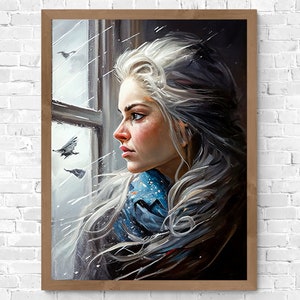 Woman Portrait with Oil Painting | Printable Woman Portrait Wall Art | Living Room Art | Vintage Painting | Woman Painting