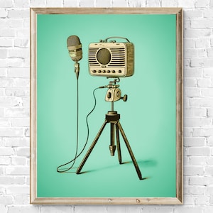 Vintage Microphone Wall Art #3 | Retro Microphone Wall Art | Printable Vintage Wall Art | Digital Fine Art | Retro Microphone | Download