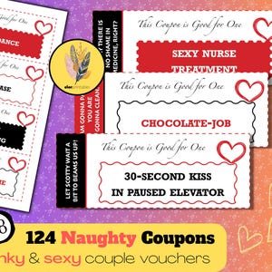 Naughty Sex Coupons | 124 Kinky Coupons for Couples | Printable Date Night Love Coupons | Valentine&#39;s Gift for Him, Husband, Boyfriend