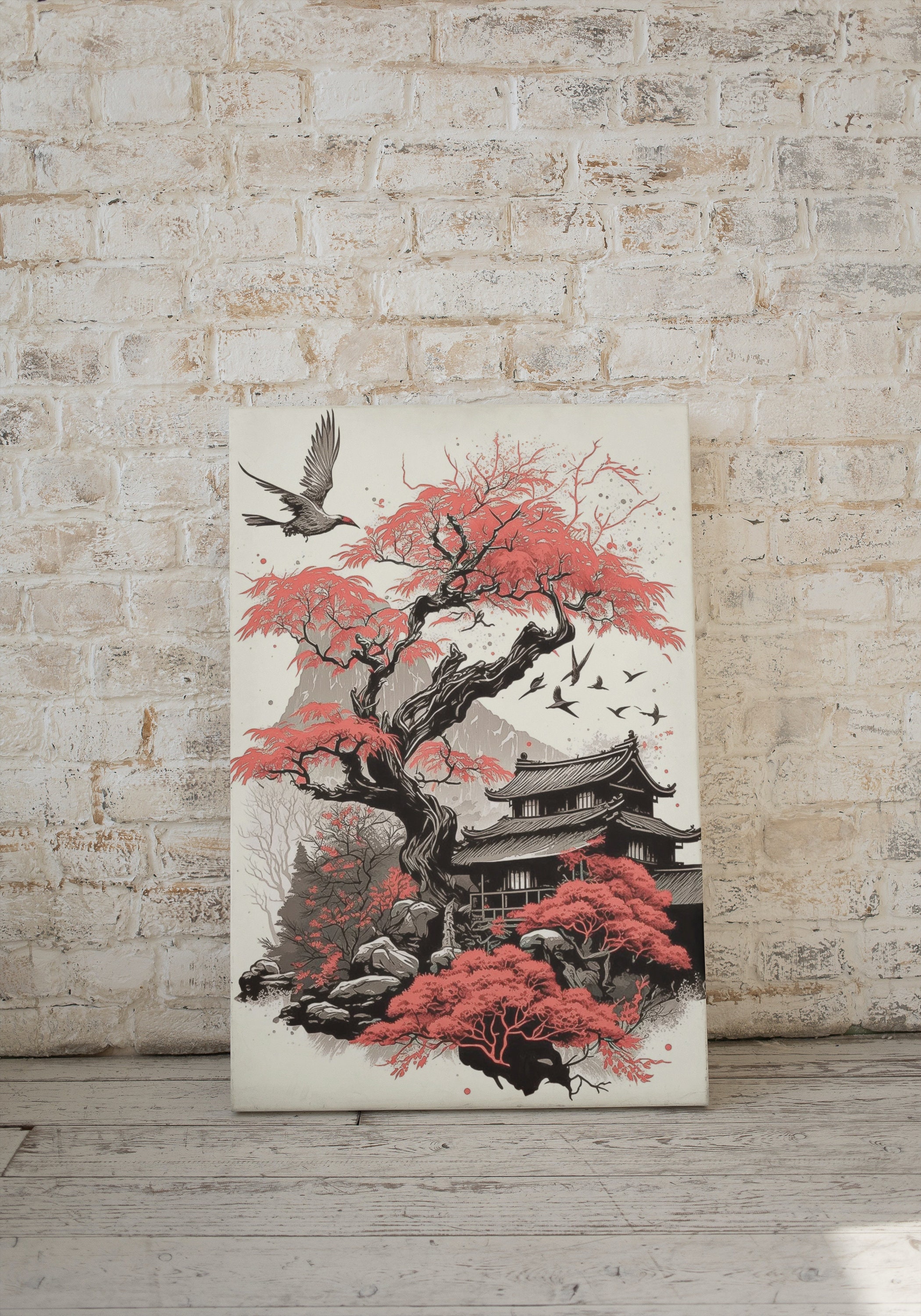 Japanese Landscape Wall Art | Retro Japanese Watercolor Art