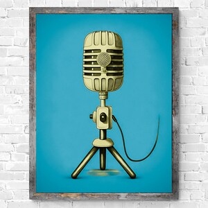 Vintage Microphone Wall Art #2 | Retro Microphone Wall Art | Printable Minimal Vintage Wall Art | Microphone Nostalgia | Instant Download