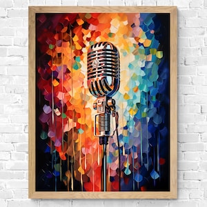 Vintage Microphone Wall Art #7 | Colorful Retro Microphone Wall Art | Music Room Wall Art | Studio Wall Art | Retro Microphone | Download