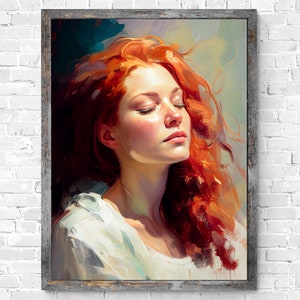Woman Portrait with Oil Painting | Printable Woman Painting | Woman Portrait Wall Art | Living Room Art | Vintage Design | Women Art