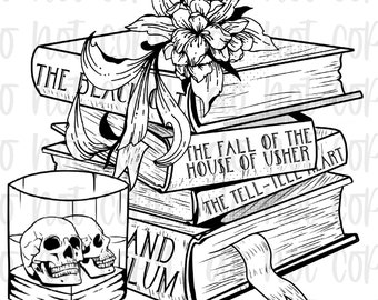 Edgar Allan Poe Book PNG | Gothic Literary Design, DTF Sublimation Digital Download for Shirts, Mugs, and Crafts