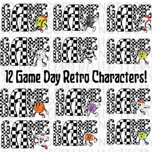 Retro Game Day-bundel | Shirtontwerp | Bundel | Sport | Kinderen | Sublimatie | Zeefdruk retro geruit cartoon schattig T-shirt