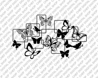 Arte de pared de mariposas, archivo de corte láser, decoración de pared, archivos Glowforge, archivos digitales, Svg, Pdf, Ai, Dxf, Cdr y otros formatos (L0370)