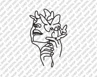 Arte de pared de cara de mujer, archivo de corte láser, decoración de pared, archivos Glowforge, archivos digitales, Svg, Pdf, Ai, Dxf, Cdr y otros formatos (L0414)