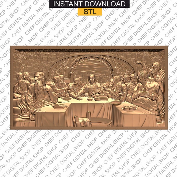 The Last Supper, modèle 3D STL pour les utilisateurs cnc, décoration murale, bois, art, graveur de routeur CNC, Artcam, Aspire, fichiers d’imprimante 3D, sculpture (R0005)