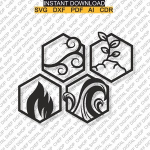 Eart Water Wind Fire Wall Art, Laser Cut File, Wall Decor, Glowforge Files, Digital Files, Svg, Pdf, Ai, Dxf, Cdr, And Other Formats (L0023)