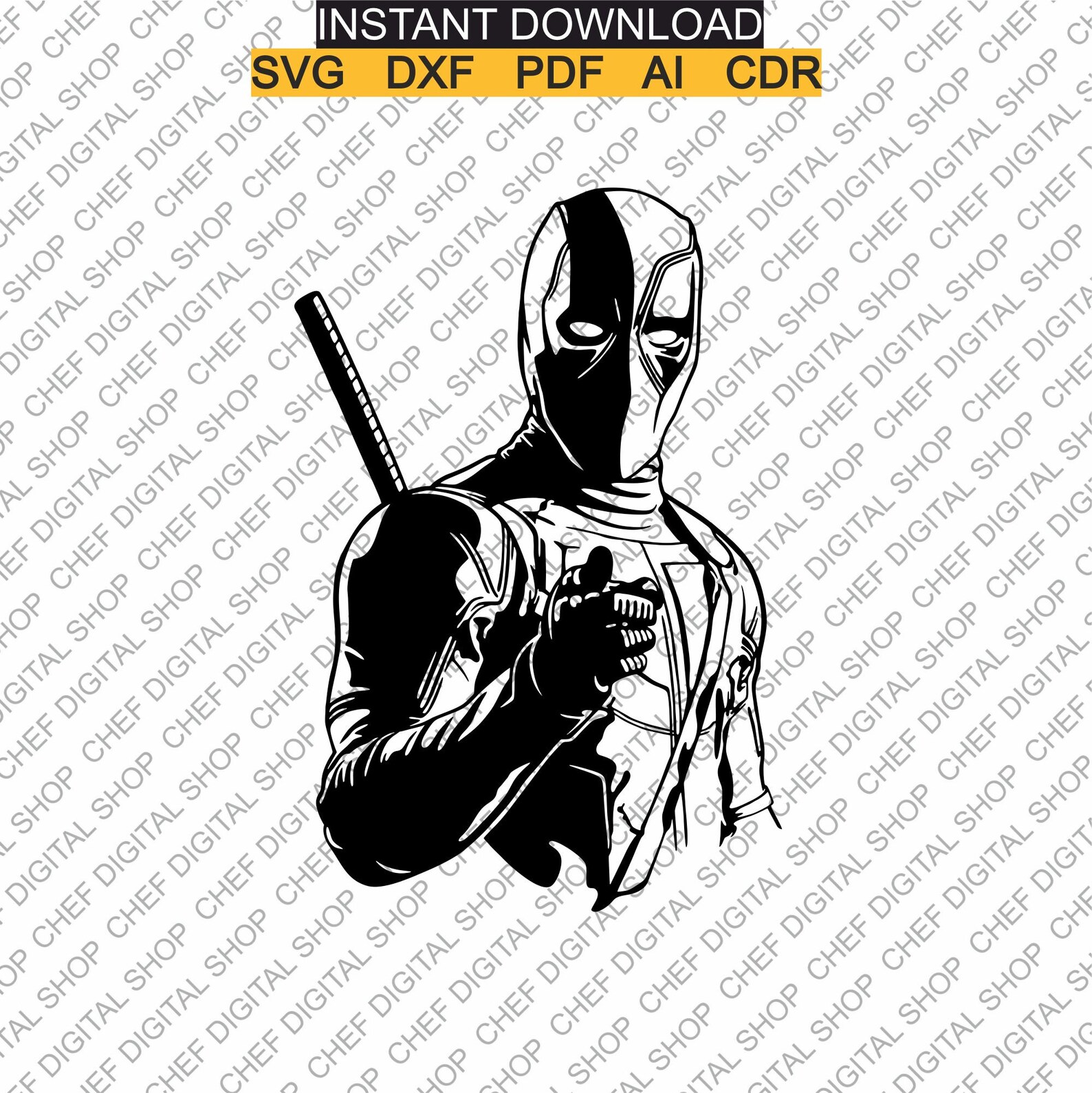 Deadpool Wall Art, Laser Cut File, Wall Decor, Glowforge Files, Digital ...