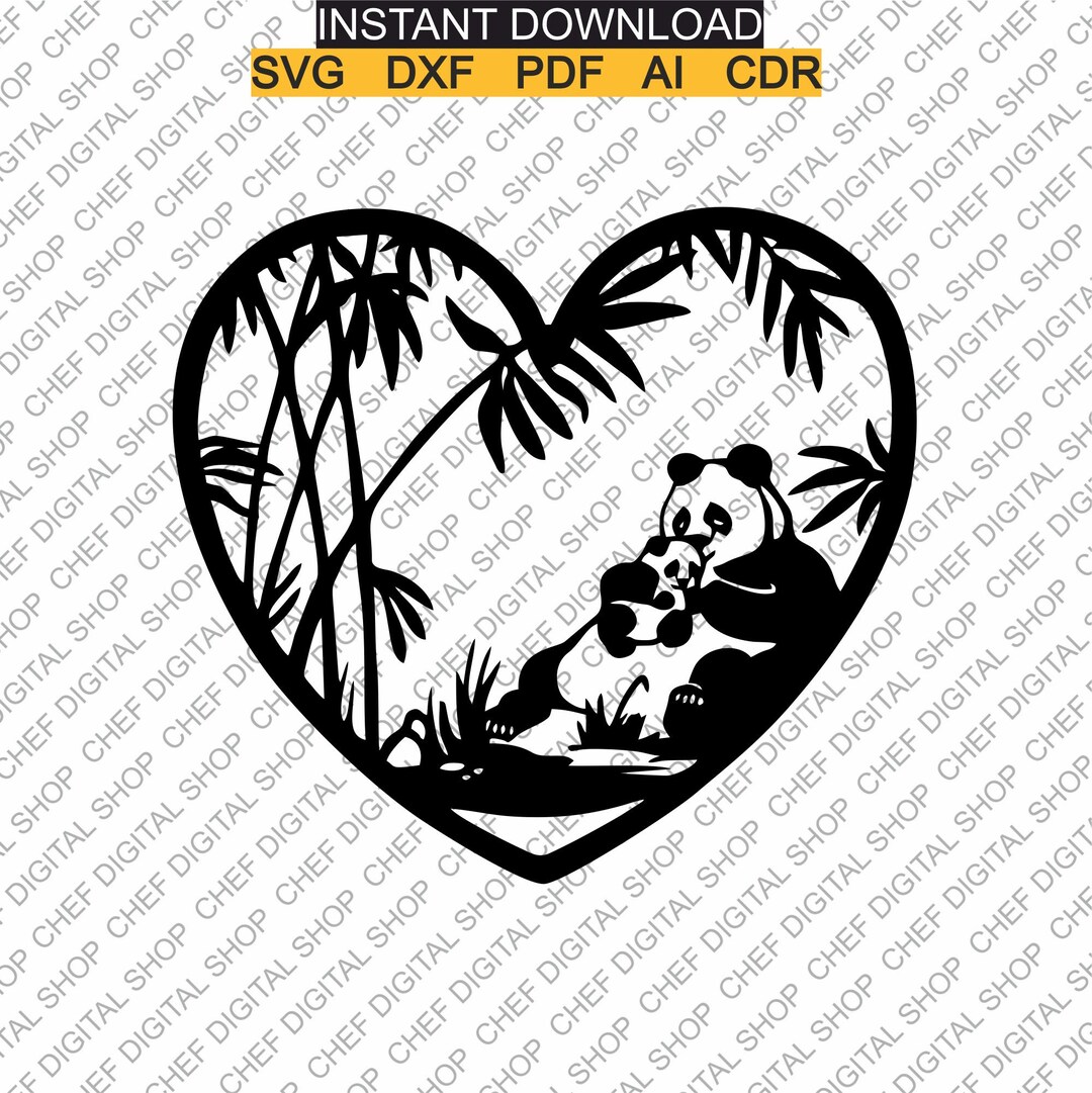 Panda Cd R Panda With Heart Wall Art, Laser Cut File, Wall Decor, Glowforge Files ...