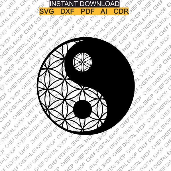 Art mural Yin yang, fichier découpé au laser, décoration murale, fichiers Glowforge, fichiers numériques, Svg, Pdf, Ai, Dxf, Cdr et autres Formats (L0446)