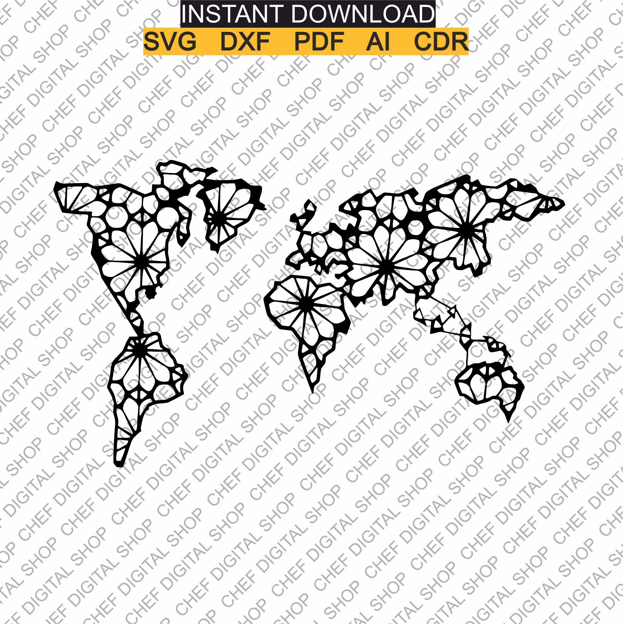 World Map Wall Art Laser Cut File Wall Decor Etsy