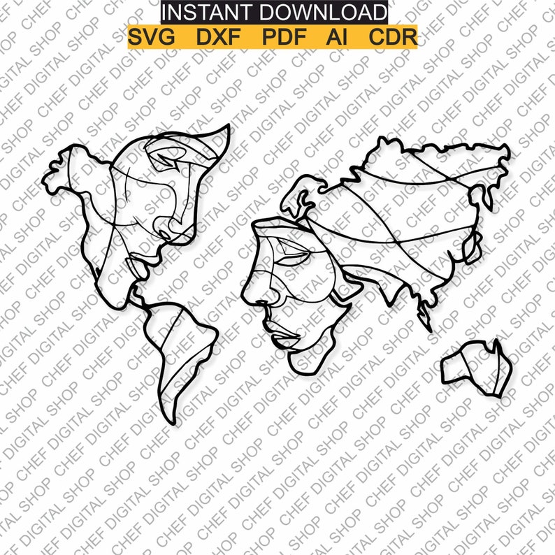 World Map Wall Art Laser Cut File Wall Decor Etsy