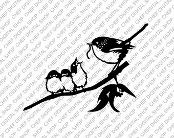 Pájaro con pajaritos Arte de pared, Archivo de corte láser, Decoración de pared, Archivos Glowforge, Archivos digitales, Svg, Pdf, Ai, Dxf, Cdr y otros formatos (L0397)