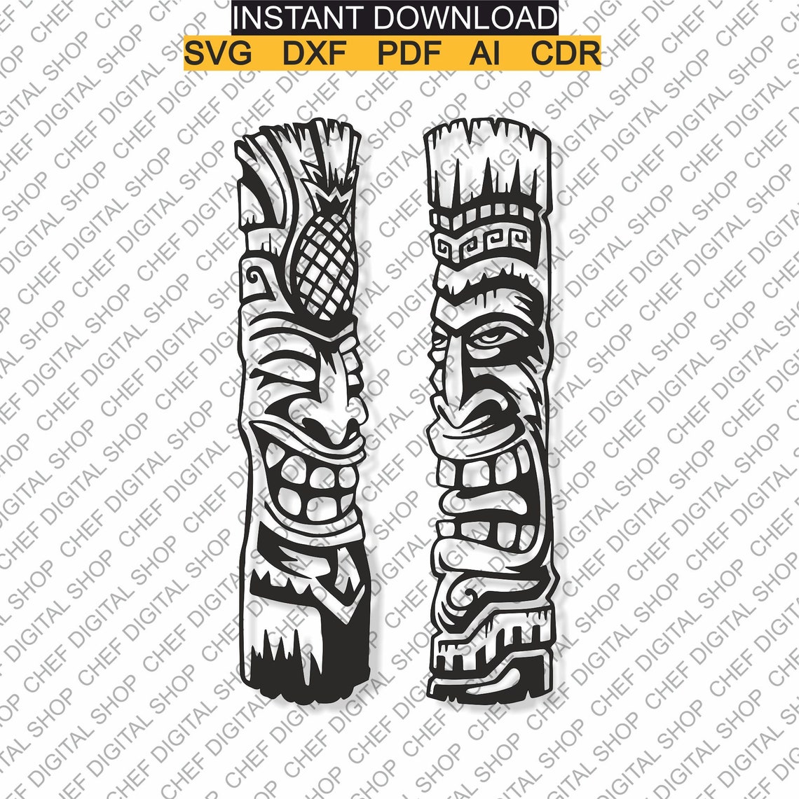Tiki Wall Art, Laser Cut File, Wall Decor, Glowforge Files, Digital ...