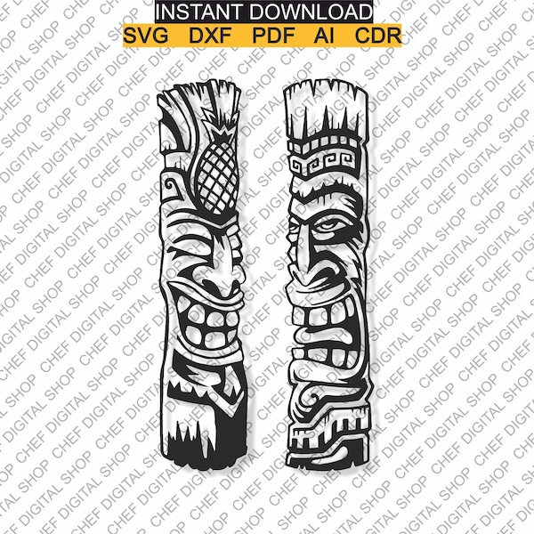 Tiki Wall Art, Laser Cut File, Wall Decor, Glowforge Files, Digital Files, Svg, Pdf, Ai, Dxf, Cdr, And Other Formats (L0135)