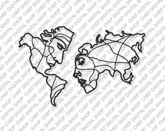 Arte de pared de mapa facial, archivo de corte láser, decoración de pared, archivos glowforge, archivos digitales, svg, pdf, ai, dxf, cdr y otros formatos (L0080)