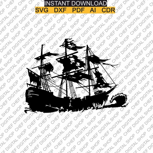 Pirate boat Wall Art, Laser Cut File, Wall Decor, Glowforge Files, Digital Files, Svg, Pdf, Ai, Dxf, Cdr, And Other Formats (L0462)
