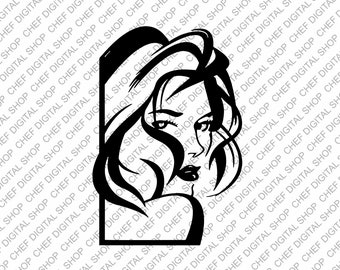 Arte de pared de cara de mujer, archivo de corte láser, decoración de pared, archivos Glowforge, archivos digitales, Svg, Pdf, Ai, Dxf, Cdr y otros formatos (L0406)