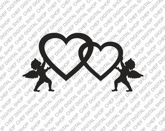 Cupido con corazón Arte de pared, Archivo de corte láser, Decoración de pared, Archivos Glowforge, Archivos digitales, Svg, Pdf, Ai, Dxf, Cdr y otros formatos (L0401)