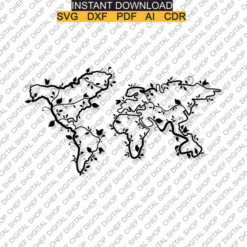 World Map Wall Art Laser Cut File Wall Decor Etsy