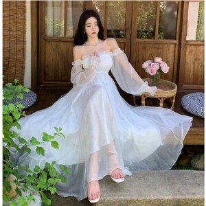White Fairy Dress Puffed Long Sleevedress Fairycoredress - Etsy