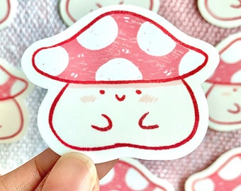 Red Mushroom Vinyl Sticker | Cute Mushroom Sticker, Laminated Waterproof Sticker