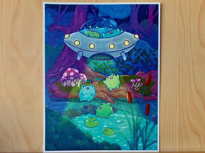 Alien Frog Abduction Art Print on Heavy Cardstock - Etsy