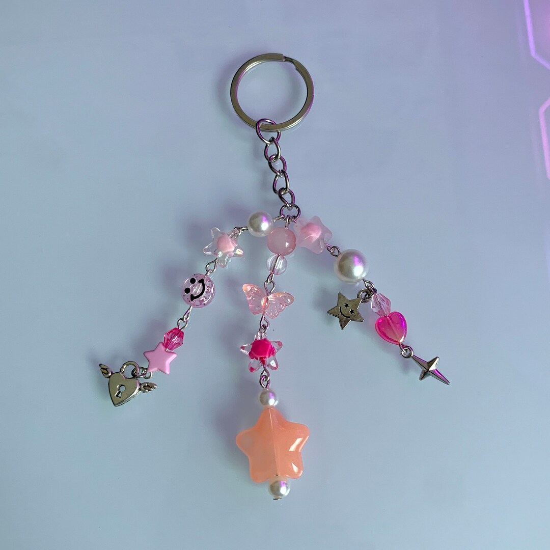 Pink Y2K Cluttercore Cute Beaded Keychain - Etsy