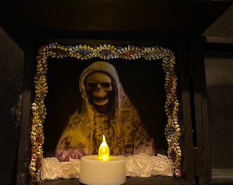 The Holy Death - Oratory Altar Niche Wicca Spirituality Religion - Niche with Crystal It is a UNIQUE Piece handmade