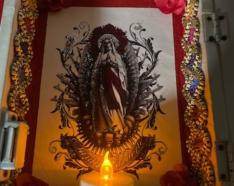 The Holy Death - Oratory Altar Niche Wicca Spirituality Religion - Niche with Crystal It is a UNIQUE piece handmade artisan