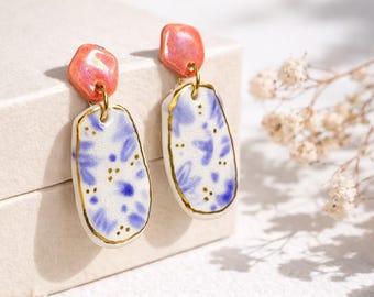 Handmade Porcelain Earrings with 24K Gold, Artistic Ceramic Earrings, Unique Jewellery Gift for Woman