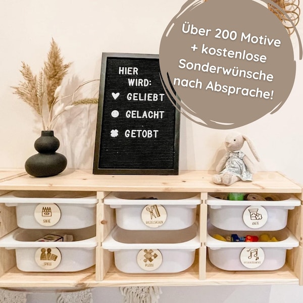 Holzschilder | Etiketten | Aufkleber für Spielzeugboxen - Aufbewahrung | SpielzimmerDeko  | Trofast | Montessori
