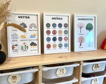 Montessori Learning Poster German, Toddler, Nursery Poster, Neutral Nursery, Boho Playroom Wall Art, 11 Prints