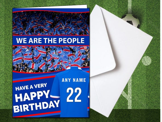Personalised Rangers Birthday Card NEW 2022/23 SHIRT - Israel