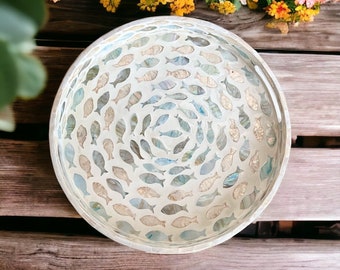 Round Breakfast tray, Mother of Pearl Serving Tray, Coffee table tray, Decorative tray, Tea tray, Cocktail tray, Bracelet Tray, Fish Tray