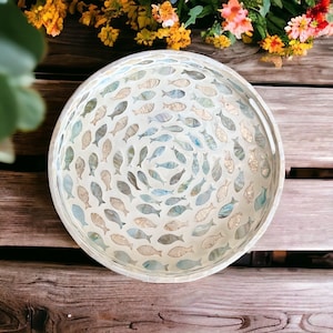 Round Breakfast tray, Mother of Pearl Serving Tray, Coffee table tray, Decorative tray, Tea tray, Cocktail tray, Bracelet Tray, Fish Tray image 1